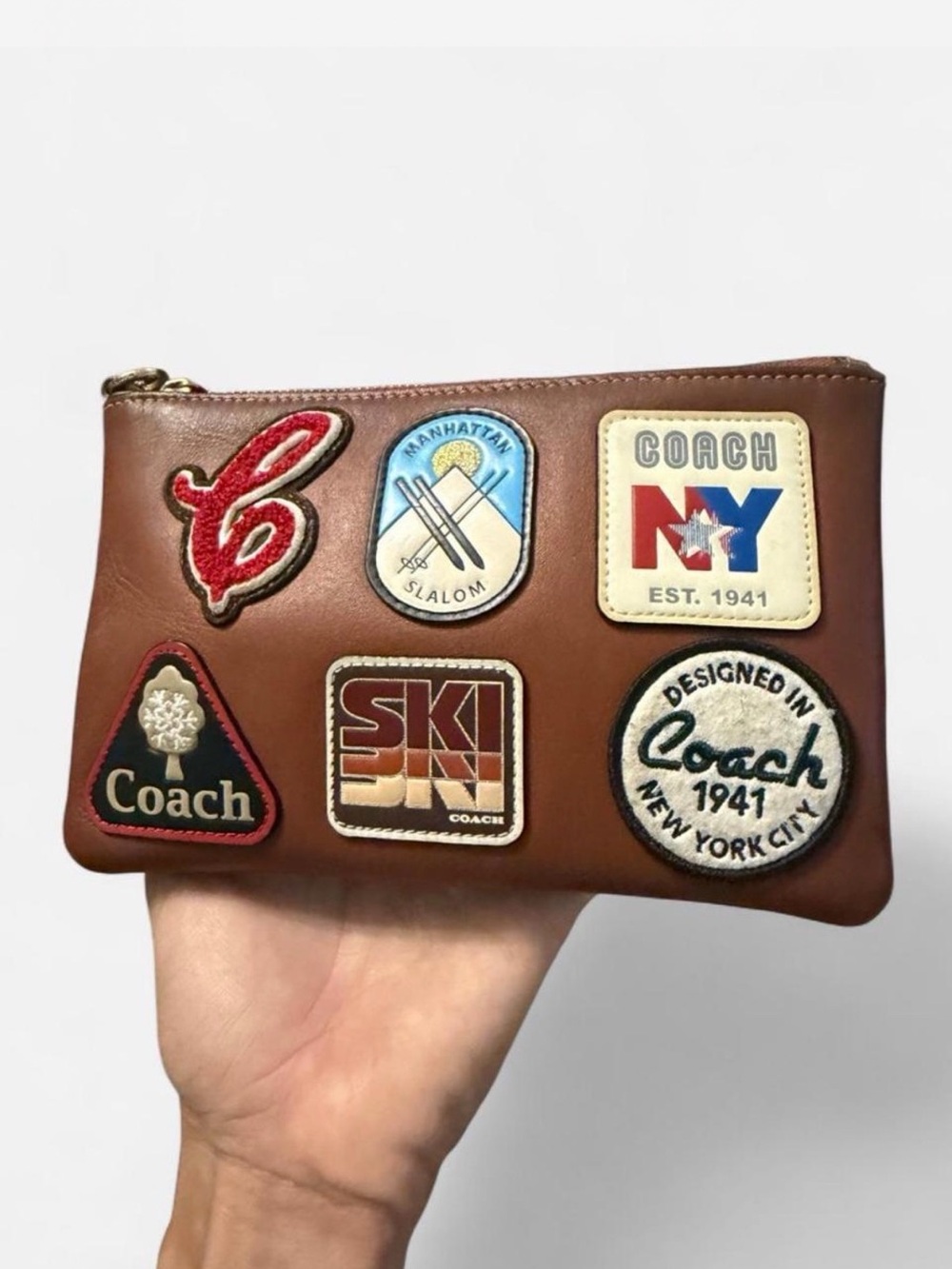 COACH  Large Wristlet  Clutches With Patches In Smooth Leather Style. C7724